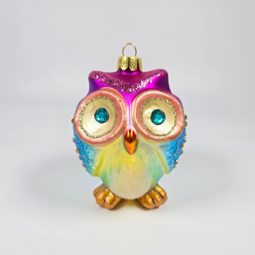 Beautiful Pier 1 one Imports Glass Owl Ornament Christmas Bejeweled Glitter